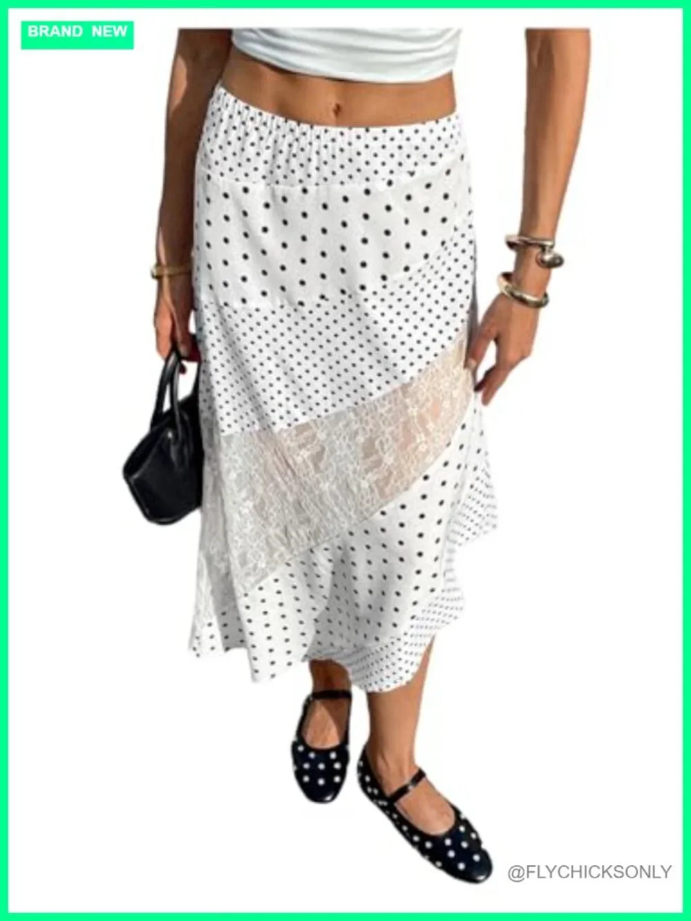 Polka Dot Ruffle Hem High Waist Midi Skirt - Casual Flowy